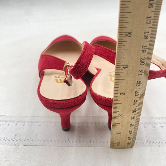 FSJ Women Classic Slingback Pumps Low Kitten Mid Heels Sandals Pointy Toe Red - Picture 5 of 8